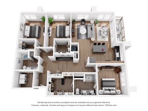 Floor plan for 3 beds, 2 baths, 1763 sqft